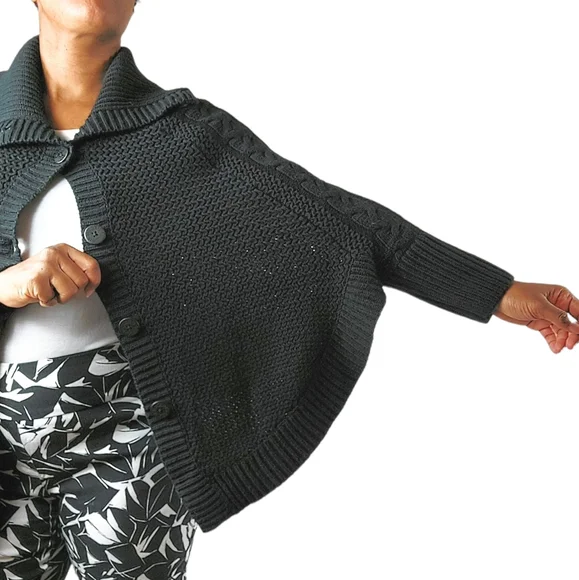 UGG Black Maribeth Cocoon Cape Ribbed Cable Knit Cardigan - Picture 6 of 12